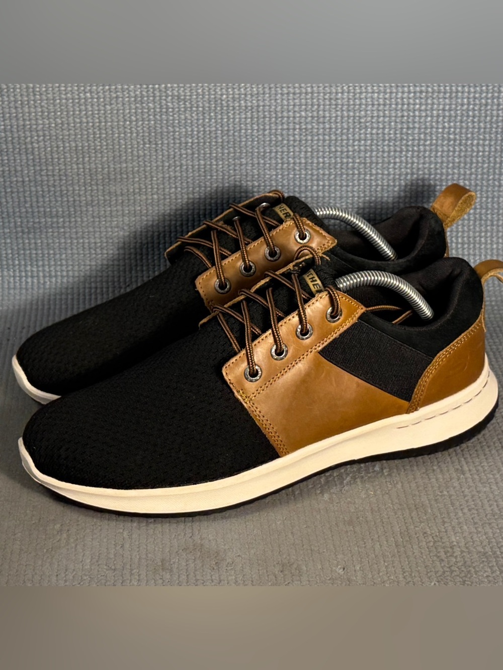 Skechers Delson Brant 65642 Men's Black Brown Leather Knit Shoes Size 9.5